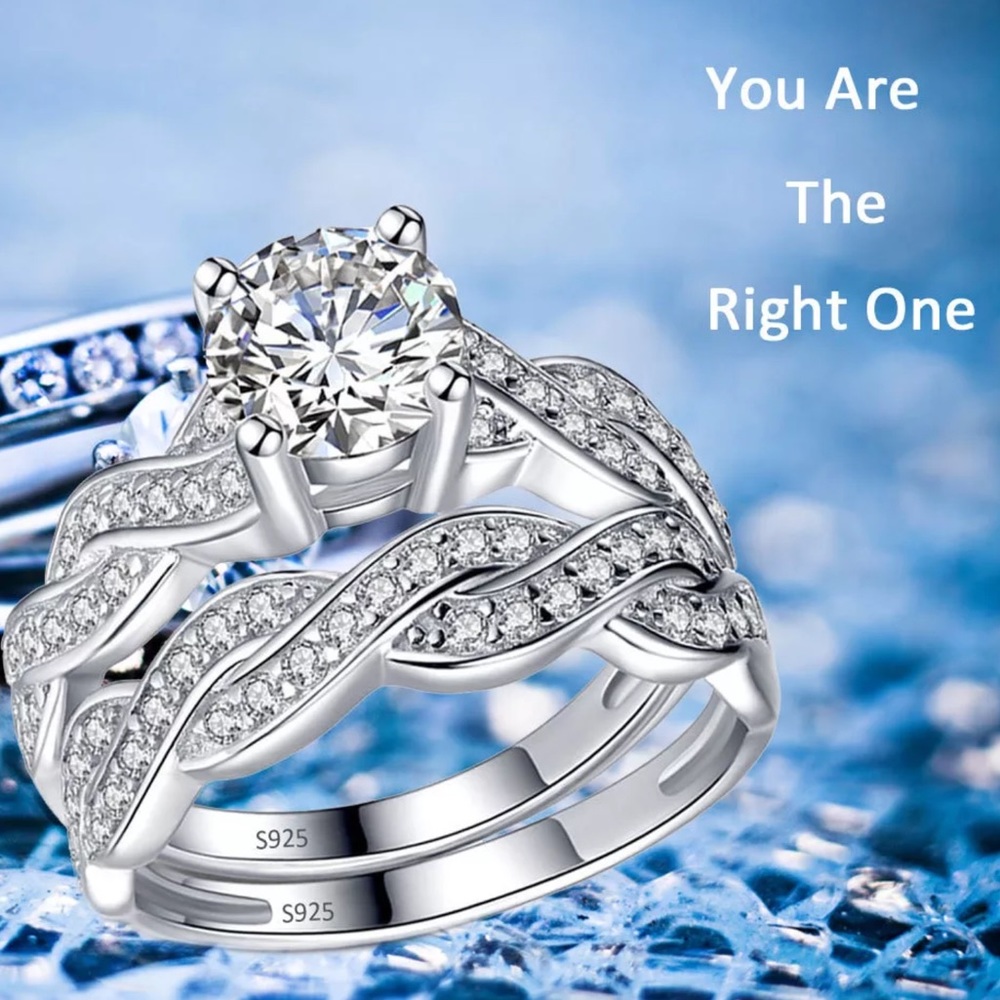 (Size10) New 2pc Wedding 925 Silver Ring